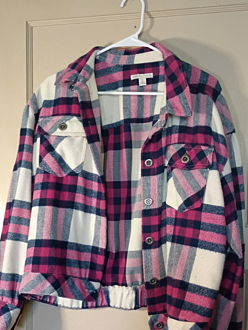 Cato Pink, Navy & Cream Plaid Button-Up